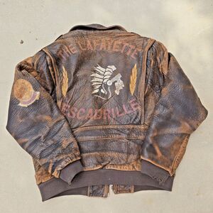 Vintage Leather Flight Bomber Jacket Lafayette Escadrille Squadron Sz 38 XL